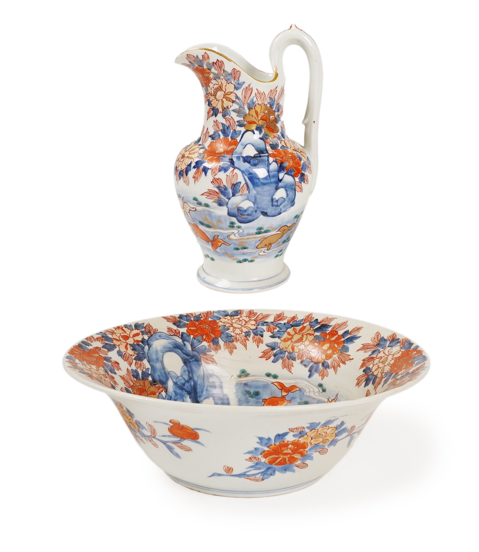 A Japanese Imari ewer and basin, late 19th century